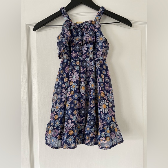 Dresses | Blue Floral Chiffon Little Girls Ruffle Dress Size 6 Girls ...